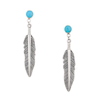Sterling Silver Feather Wind Earrings with Natural Turquoise