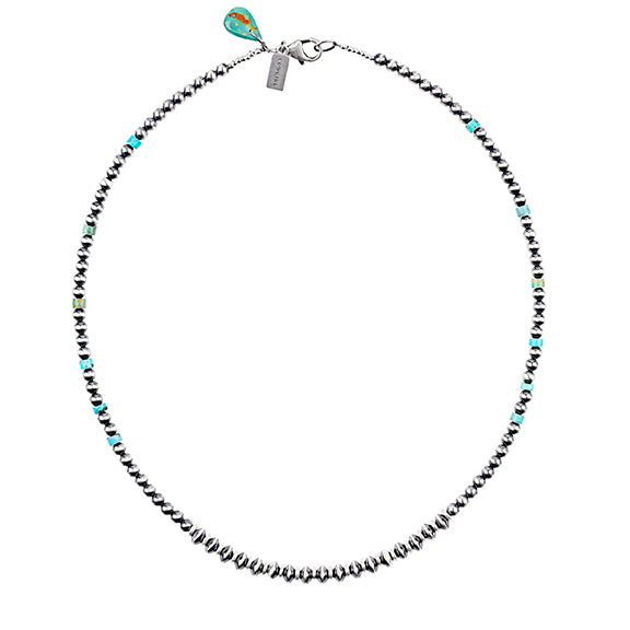 Sterling Silver and Turquoise Desert Pearl Necklace with Turquoise Tab | COWGIRL Heirloom by Peyote Bird