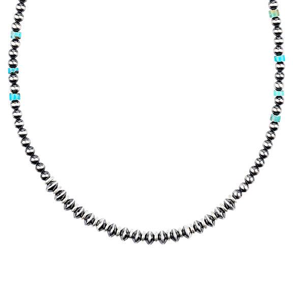 Sterling Silver and Turquoise Desert Pearl Necklace with Turquoise Tab | COWGIRL Heirloom by Peyote Bird