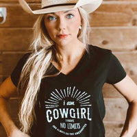 I Am COWGIRL - Short Sleeve V-Neck T-Shirt - Black