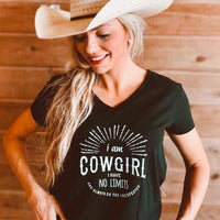 I Am COWGIRL - Short Sleeve V-Neck T-Shirt - Black